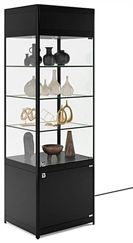 24" Display Case W/LED Lighting, Adjustable Shelves, Locking Hinged Door - Black 3 24" Display Case W/LED Lighting, Adjustable Shelves, Locking Hinged Door - Black