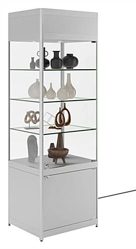 24" Display Case W/ LED Lights, Adjustable Shelves, Locking Hinged Door - Silver 3 24" Display Case W/ LED Lights, Adjustable Shelves, Locking Hinged Door - Silver