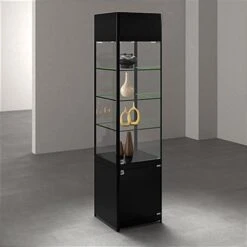 18" LED Display Case W/Cabinet Base, Adjustable Shelves & Locking Hinged Door - Black -LuxeDisplay Shop sctwrledb.ra6 preview