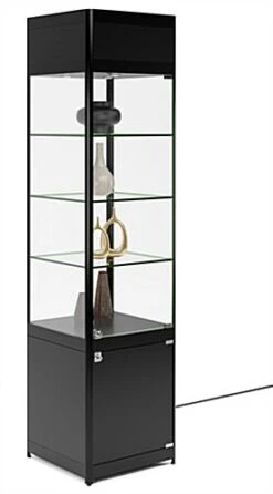 18" LED Display Case W/Cabinet Base, Adjustable Shelves & Locking Hinged Door - Black