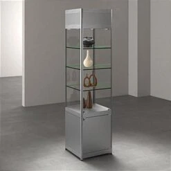 18" LED Display Case W/Cabinet Base, Adjustable Shelves & Locking Hinged Door -Silver -LuxeDisplay Shop sctwrleds.ra5 preview