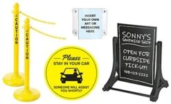 Curbside Pickup Stanchion Set With Outdoor Signage, 5-Piece Kit - Stay In Your Car