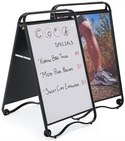 24 X 36 Write-On Board A-Frame W/ Wheels, Dry Erase, Double Sided, Clear Lens - White