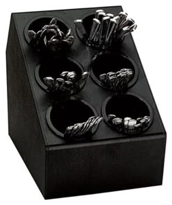 Tiered Plastic Silverware Holder, 6 Bins - Black