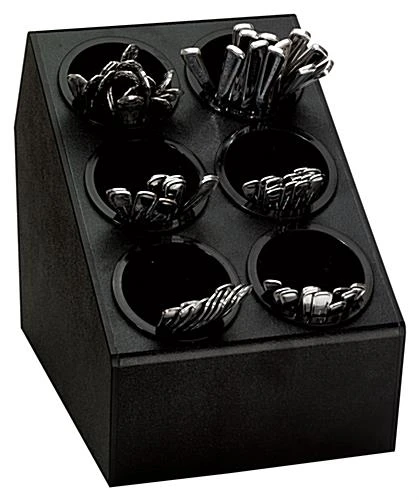 Tiered Plastic Silverware Holder, 6 Bins - Black 3 Tiered Plastic Silverware Holder, 6 Bins - Black