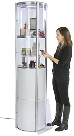 80.25" Portable Round Twist Tower W/Shelves, Top Light, White & Clear Panels - Silver -LuxeDisplay Shop slvtwst2ml.ra5 preview