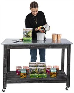 48 W X 37 H Rustic Wood And Steel 2-Tier Utility Cart W/ Locking Wheels - Whitewashed -LuxeDisplay Shop smrgudc.ra2 preview