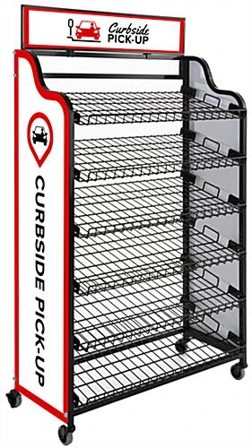 39.5" Wire Racks W/ (3) Pre-Printed Panels, 4 Locking Caster Wheels - Curbside Pickup 4 39.5" Wire Racks W/ (3) Pre-Printed Panels, 4 Locking Caster Wheels - Curbside Pickup - Image 2