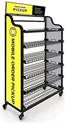 39.5" Wire Racks W/ (3) Pre-Printed Panels, 4 Locking Caster Wheels - Mobile Pickup