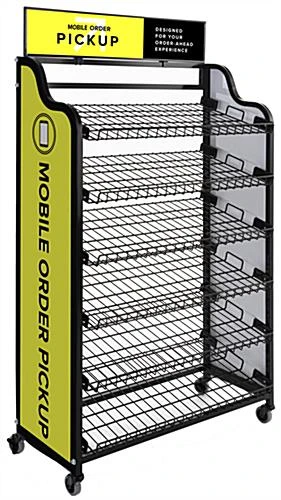 39.5" Wire Racks W/ (3) Pre-Printed Panels, 4 Locking Caster Wheels - Mobile Pickup 4 39.5" Wire Racks W/ (3) Pre-Printed Panels, 4 Locking Caster Wheels - Mobile Pickup - Image 2