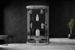 44" Glass Display Case W/ Top Lights, Wheels, Adjustable Shelves, Locking - Silver 23 44" Glass Display Case W/ Top Lights, Wheels, Adjustable Shelves, Locking - Silver -LuxeDisplay Shop so209msv.ra5 preview