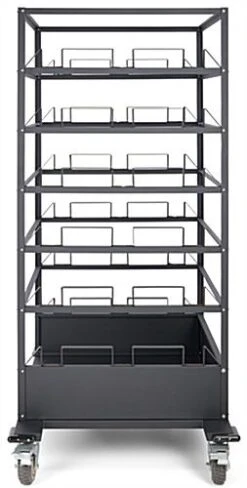 Stanchion Cart For 18 Posts With Locking Casters, Bumpers, Padding - Black -LuxeDisplay Shop stct18.ra2 preview