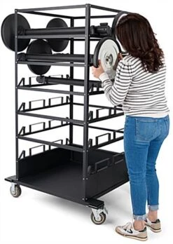 Stanchion Cart For 18 Posts With Locking Casters, Bumpers, Padding - Black -LuxeDisplay Shop stct18.ra5 preview