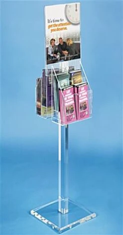 11 X 14 Acrylic Sign Stand W/ 4 Literature Pockets, 4"/8.5"w, Double Sided - Clear
