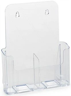 Literature Holder, 4"/8.5"w, Wall Or Tabletop, 1/2 Pockets - Clear