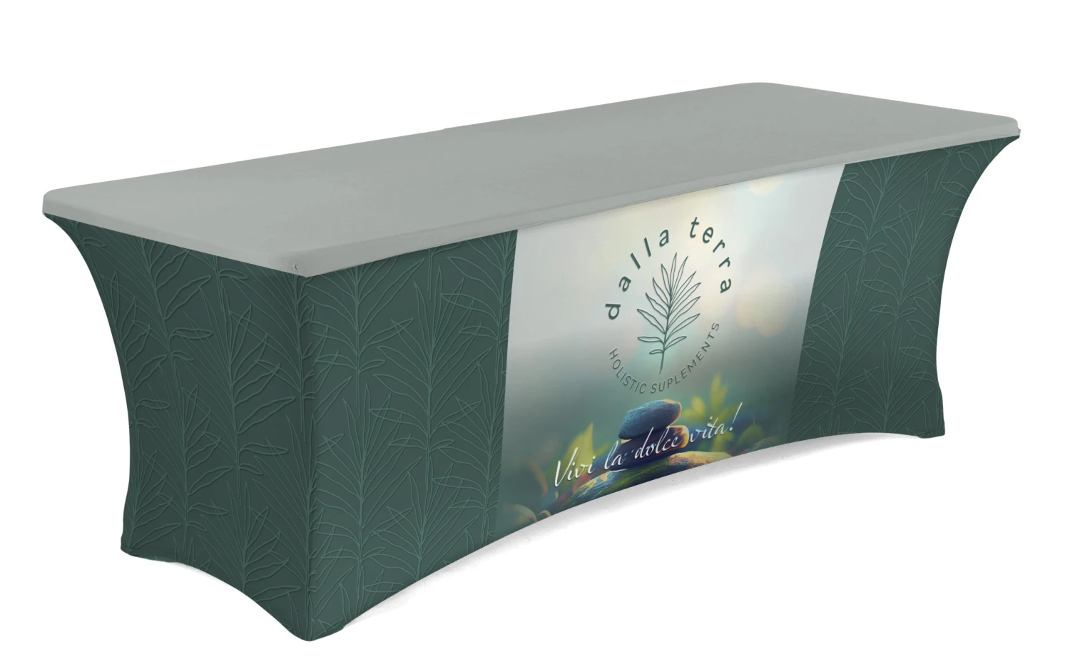 8' Stretch Table Cover, Open Back - Custom Graphics 3 8' Stretch Table Cover, Open Back - Custom Graphics