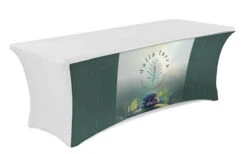 8' Stretch Table Cover, Open Back, With Custom Full Color Imprint - White