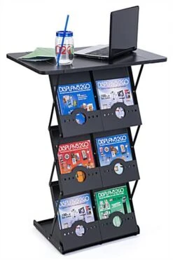 40” Tall Portable Counter With 6 Literature Pockets - Black