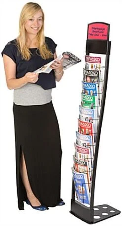 10-Tiered Metal Magazine Floor Stand, 8.5"w, 10 Pockets, Portable - Black -LuxeDisplay Shop tennvtblk.ra9 preview