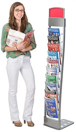 10-Tiered Metal Magazine Floor Stand, 8.5"w, 10 Pockets, Portable - Silver -LuxeDisplay Shop tennvtslv.ra9 preview