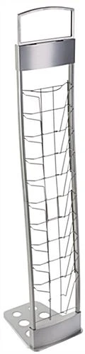 10-Tiered Metal Magazine Floor Stand, 8.5"w, 10 Pockets, Portable - Silver