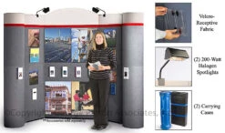 10' Curved Trade Show Display W/ Header, Hook-and-Loop Fabric & 2 Spotlights - Gray