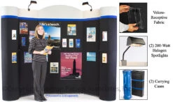 10' Curved Trade Show Display W/ Header, Hook-and-Loop Fabric & 2 Spotlights - Black