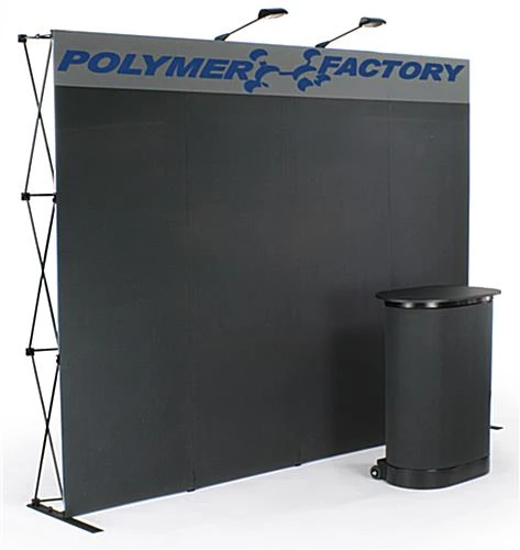 10' Pop Up Display W/ Custom Header, 2 Spotlights & Portable Counter - Black 3 10' Pop Up Display W/ Custom Header, 2 Spotlights & Portable Counter - Black