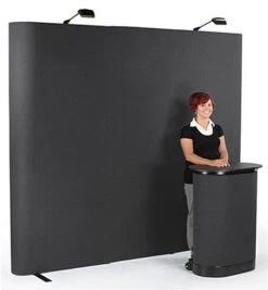 8' Pop Up Display W/ Hook-and-Loop Fabric, Halogen Lights & Counter - Black
