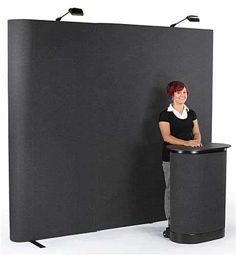 8' Pop Up Display W/ Hook-and-Loop Fabric, Halogen Lights & Counter - Black 3 8' Pop Up Display W/ Hook-and-Loop Fabric, Halogen Lights & Counter - Black