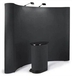10' Curved Pop Up Display W/ Hook-and-Loop Fabric, Counter & 2 Spotlights - Black