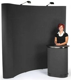 8' Curved Pop Up Display W/ Hook-and-Loop Fabric, Counter & 2 Spotlights - Black