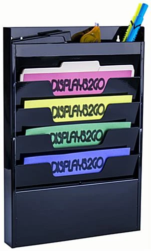 4 Pocket Wall File Holder, Fits Letter Size Folders, Steel - Black 3 4 Pocket Wall File Holder, Fits Letter Size Folders, Steel - Black