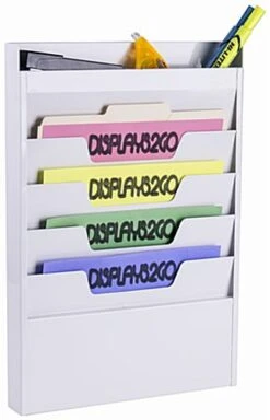 4 Pocket Wall File Holder, Fits Letter Size Folders, Steel - White