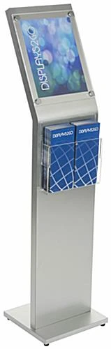 8.5 X 11 Sign Floor Stand W/ Literature Pocket, 4"/8.5"w, Standoff Frame - Silver