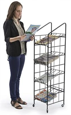 Tabloid Rack For Floor W/ Wheels, 4 Shelves, Fits Newspapers & Magazines - Black -LuxeDisplay Shop tr4t52bk.ra2 preview
