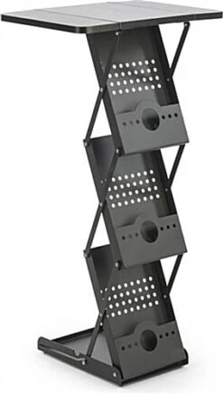 40” Tall Folding Magazine Rack With 3 Literature Pockets - Black