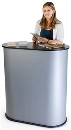 41" Tall Oval Portable Counter With Inner Shelf - Gray -LuxeDisplay Shop tspcs01sv.ra2 preview