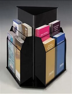 12-Pocket Brochure Holder For Tabletop, Rotating, 3-Sided, Adjustable Pockets - Black -LuxeDisplay Shop ttngdo.ra2 preview