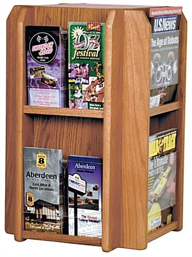 2-Tiered Wood Literature Holder, 4"/8.5"w Tabletops, Rotating, Pockets - Medium Oak 3 2-Tiered Wood Literature Holder, 4"/8.5"w Tabletops, Rotating, Pockets - Medium Oak