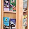 2-Tiered Wood Literature Holder, 4"/8.5"w Tabletops, Rotating, Pockets - Light Oak