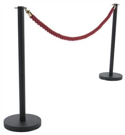 QueuePole Round (2) Black Stanchions W/ 6.5' Braided Red Rope & Brass Clasps