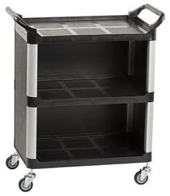 32"w Enclosed Bus Cart, 3 Shelves - Black