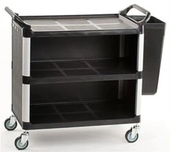 40"w Enclosed Bus Cart With 1 Side Trash Bin - Black