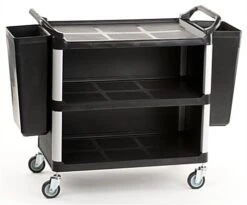 40"w Enclosed Bus Cart With 2 Side Trash Bins - Black