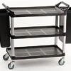 40"w Bus Cart With 2 Side Trash Bins, 3 Shelves - Black