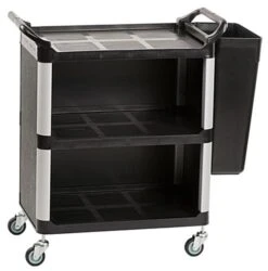 32"w Enclosed Bus Cart With 1 Side Trash Bin - Black
