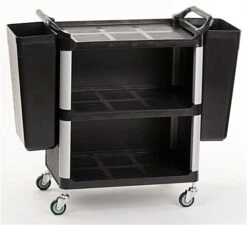 32"w Enclosed Bus Cart With 2 Side Trash Bins - Black