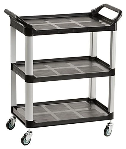 32"w Bus Cart, 3 Shelves - Black 3 32"w Bus Cart, 3 Shelves - Black