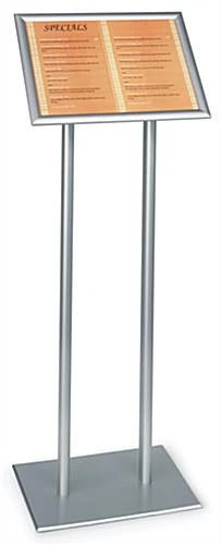 17 X 11 Menu Stand For Floor, Snap Open, Fits (2) 8.5 X 11 Graphics -Silver